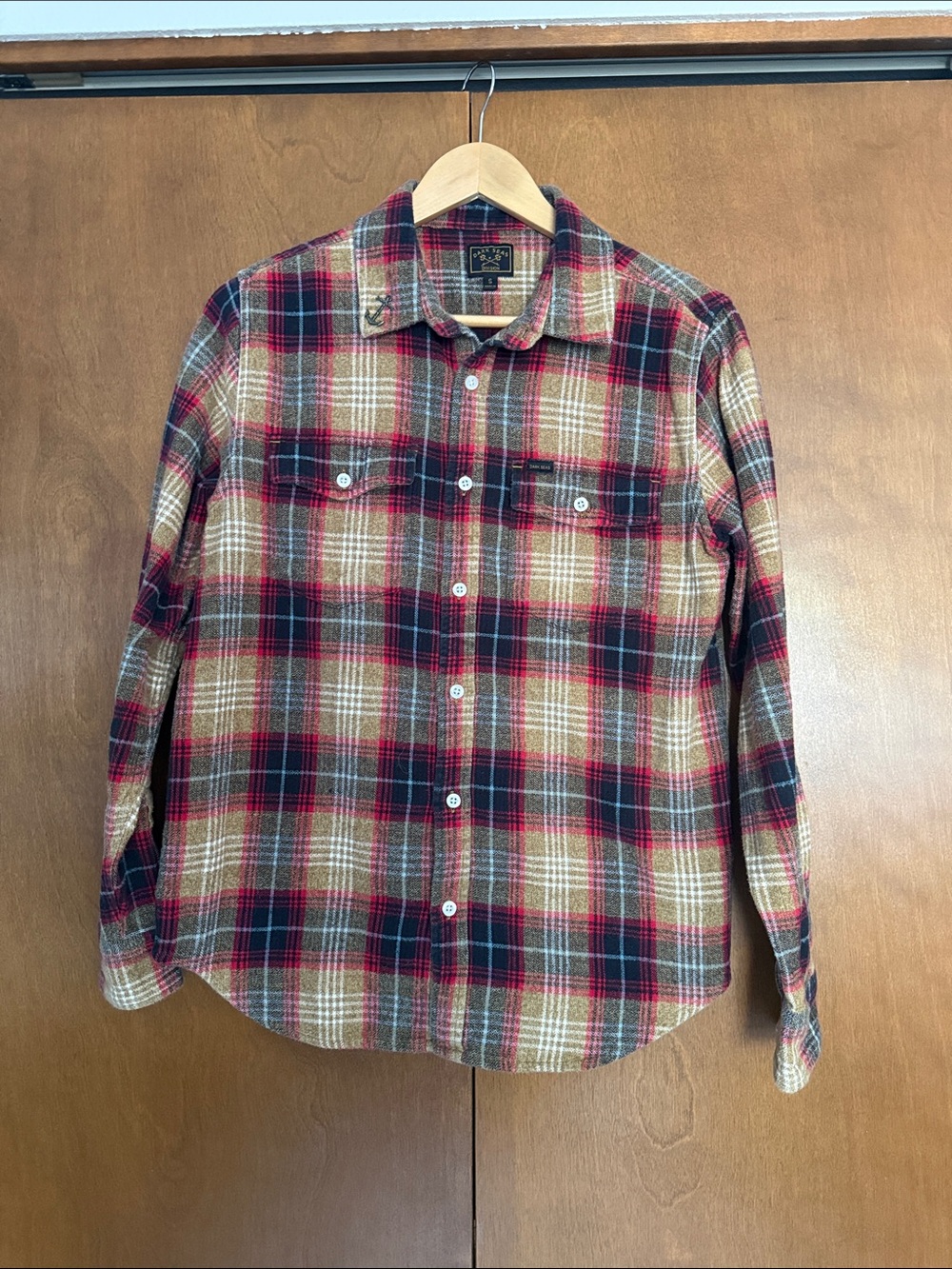Classic Plaid Button-Down Shirt in Red and Tan